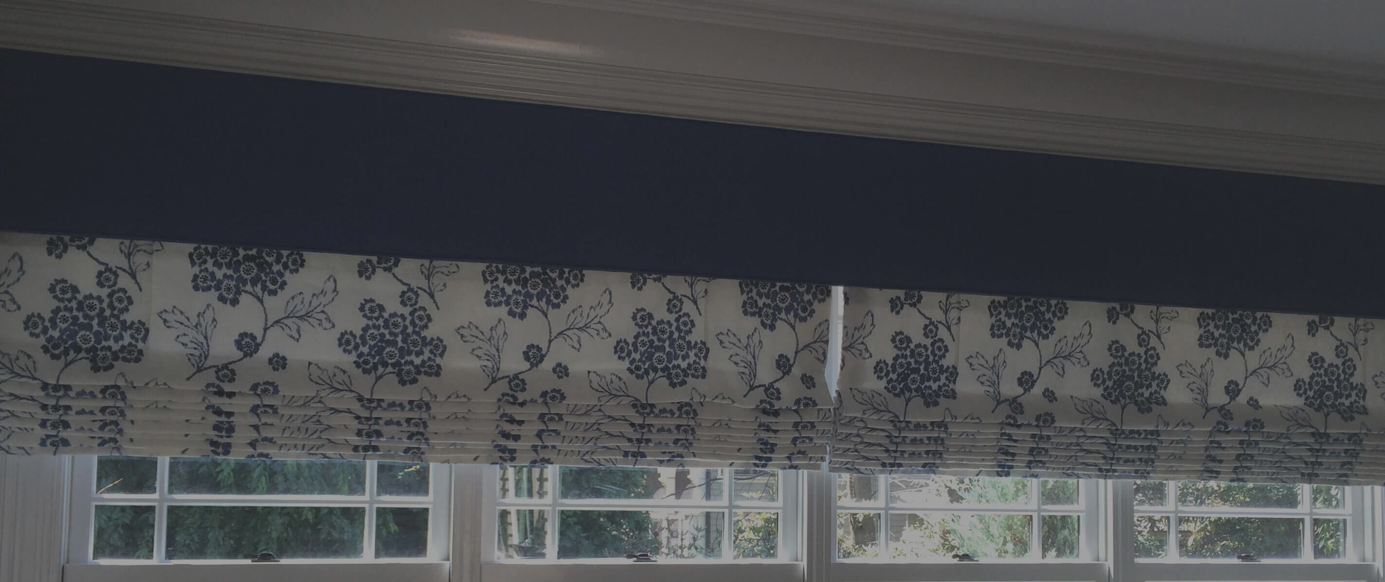 New blue cornice board with floral drapes in Newton