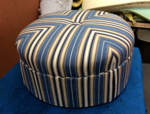 Blue, white, and biege ottoman from Cohasset, Massachusetts