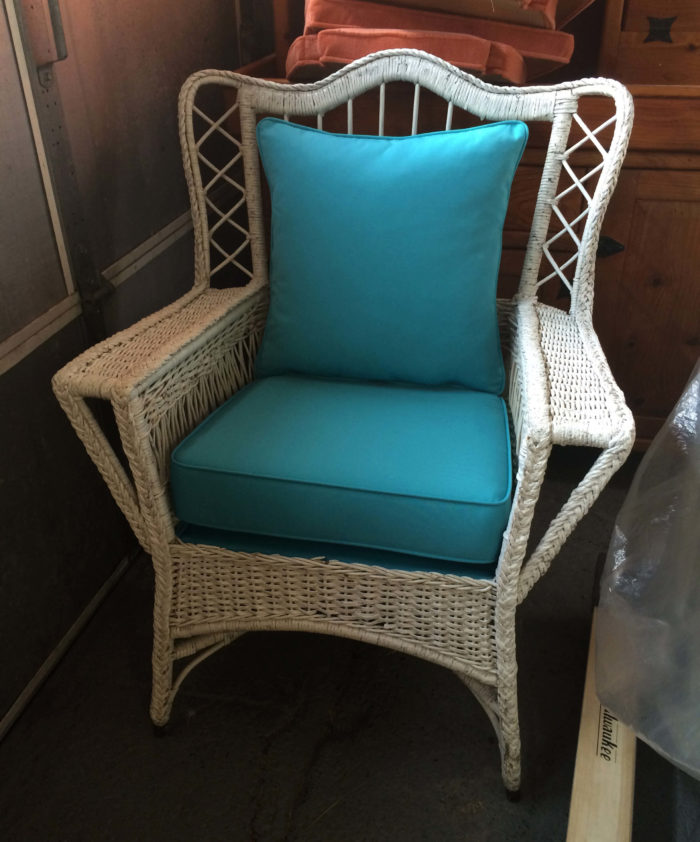 New blue cushions for a white wicker set