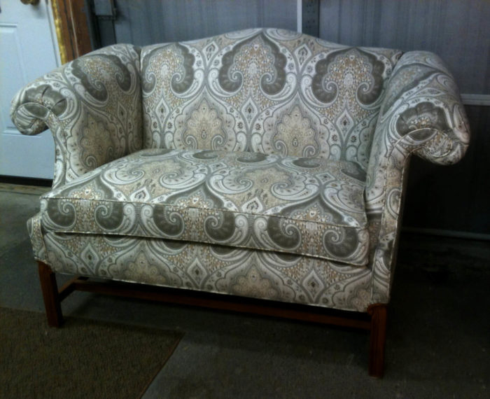 Light, patterned love-seat from Scituate, Massachusetts