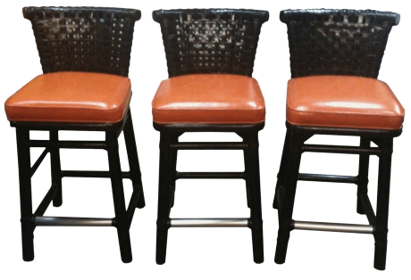 Black dining room stools with orange leather cushions